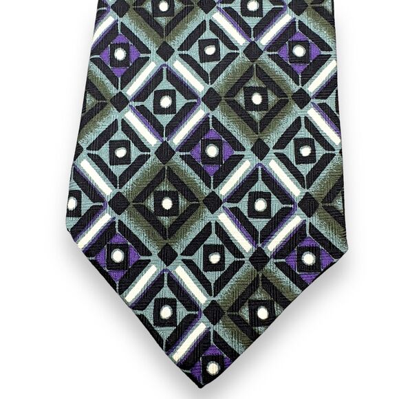 Talivari Mens 100% Silk Dress Tie Made in Italy Diamond Geometric Pattern 60" 4" - Picture 5 of 11